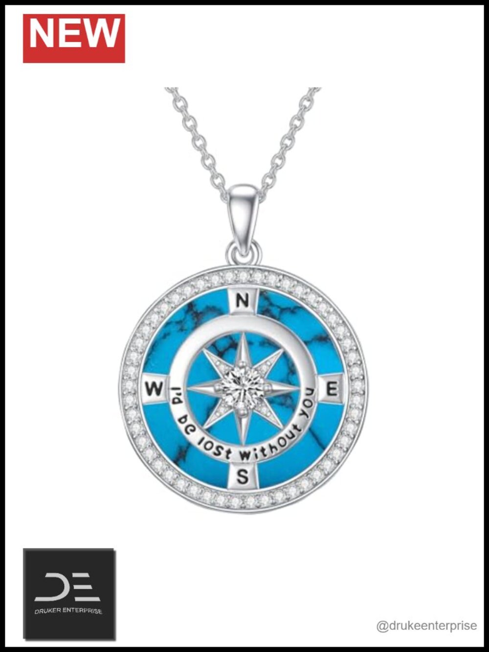 Compass Necklace Sterling Silver Pendant I'd Be Lost Without You Jewelry Gift